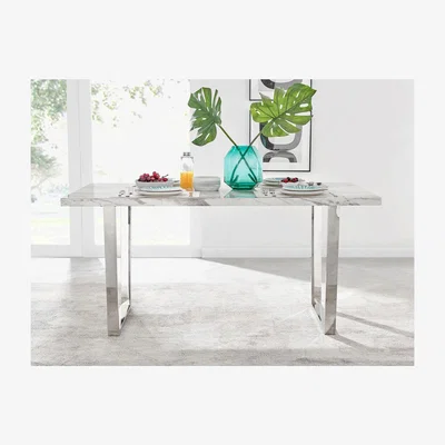 The Range Kylo White Marble Effect Dining Table and 6 Isco Chairs - White