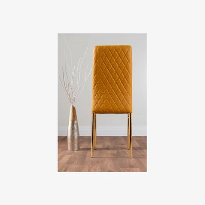 The Range Novara 100cm Gold Round Dining Table and 4 Gold Leg Milan Chairs - Yellow