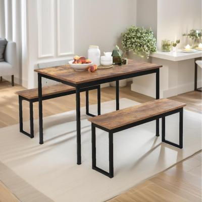 The Range Industrial Dining Table Set With 2 Benches - Brown