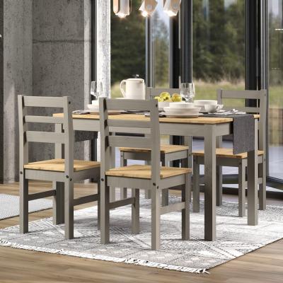The Range Grey Corona large Linea table with 4 chairs set - Grey waxed