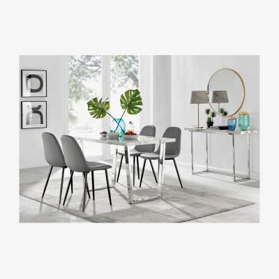 The Range Kylo White Marble Effect Dining Table and 4 Corona Black Leg Chairs - Grey