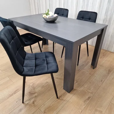 The Range Dark Grey Dining Table Set With 4 Black Velvet Tufted Chairs - Dark Grey