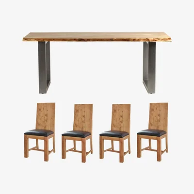 The Range Natural Essential Live Edge Medium Dining Table Set With 4 Chairs - Natural Wood