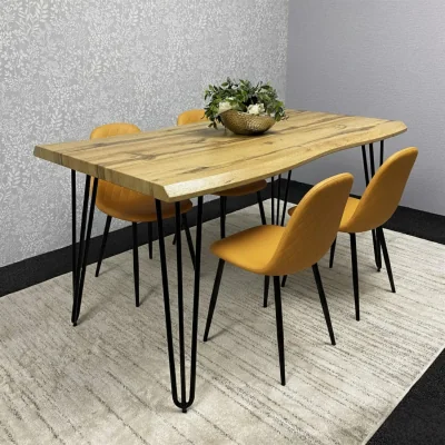 The Range Dining Table and Chairs Set Modern Table and 4 Mustard Dining Chairs - Brown