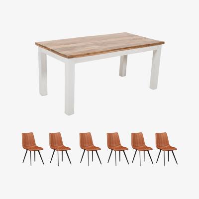 The Range Bianco Solid Mango Wooden White Dining Table Set 170Cm With 6 Chairs - Light Wood