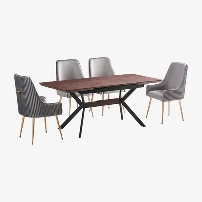 The Range Soho Blaze LUX Dining Set Includes a Table and 4 Velvet Upholstered Chairs - Grey