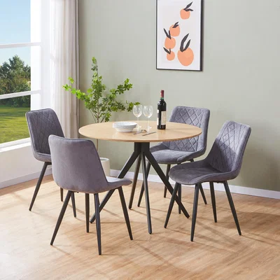 The Range Aspen Light Oak Round Table and 4 Fabric Chair Dining Set - Grey