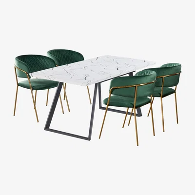 The Range Atarah Toga LUX Dining Set with a Table and 4 Velvet Upholstered Chairs - Green