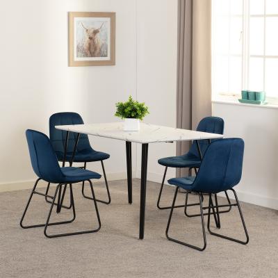 The Range Marlow and Lukas Dining Set - White Marble Effect - White Marble Effect - Sapphire Blue  Velvet