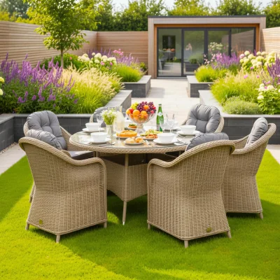The Range Oseasons Sicilia Rattan 6 Seat Dining Set with 120cm Table in Sandy Oak - Sandy Oak