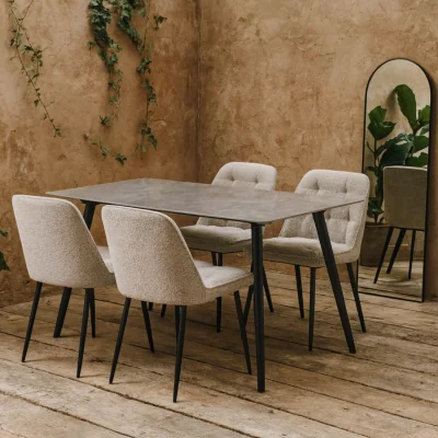 The Range Wyld Haus Belfast Grey Ceramic 4-Seater Dining Set with Taupe Fabric Chairs - Grey