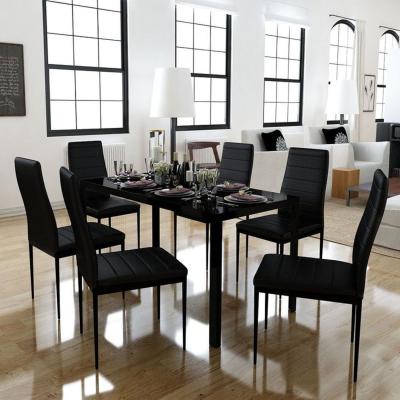 The Range Dining Table and 6 PU Leather Chairs Set - Black