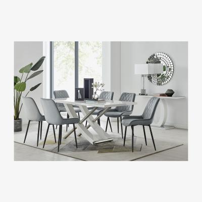 The Range Mayfair Large White Dining Table  6 Pesaro Black Leg Chairs - Grey