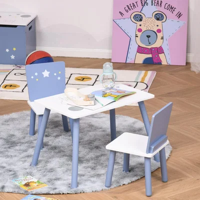The Range Kids Table Chairs Dining Set with Wooden Legs - Blue and White
