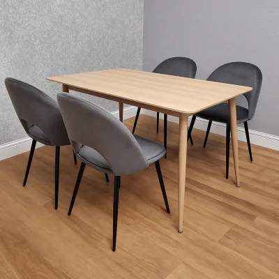 The Range Wood Dining Table Set with 4 Grey Velvet Chairs Dining Set