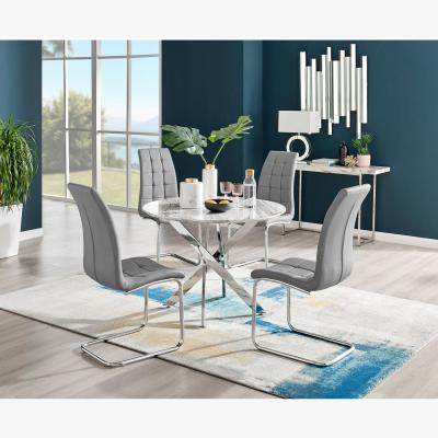 The Range Novara White Marble Effect Dining Table  4 Murano Chairs - Grey