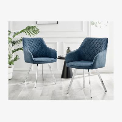 The Range Palma White High Gloss Round Dining Table and 4 Falun Silver Leg Chairs - Blue