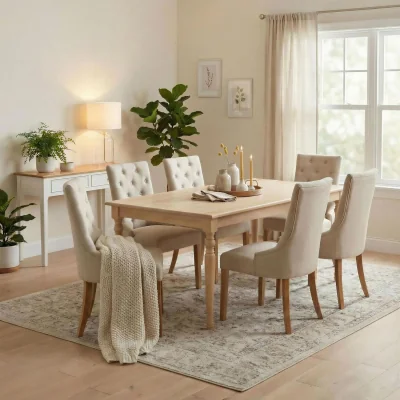 The Range Aalto Whitewashed Wood Dining Table 6 Belgravia Chairs - Beige