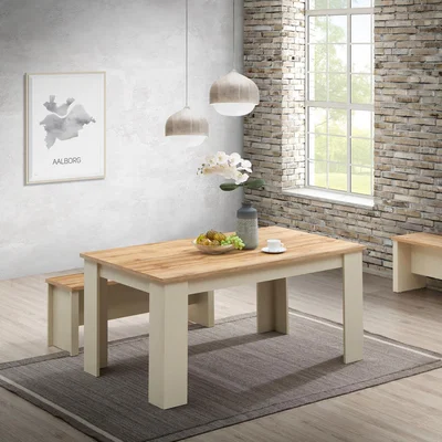 The Range Lisbon Cream Dining Table 150 cm with 2 Benches 2 Stools  - Cream