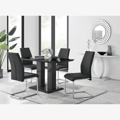 The Range Imperia 4 Modern Black High Gloss Dining Table and 4 Lorenzo Chrome Chairs Set - Black