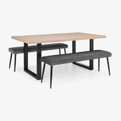 The Range Berwick Rectangluar Table and 2 Luxe Low Benches Set - Grey