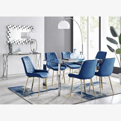 The Range Lucia Rectangular Dining Table With Six Pesaro Gold Leg Chairs - Navy
