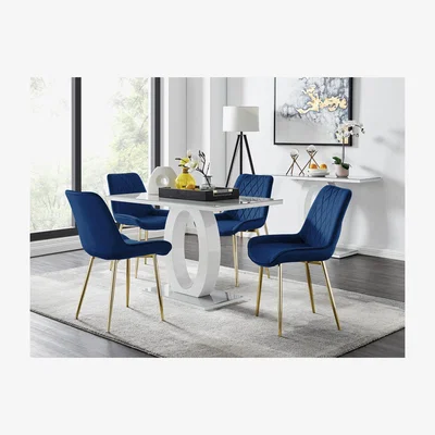 The Range Giovani 4 Grey Dining Table with 4 Pesaro Gold Leg Chairs - Blue