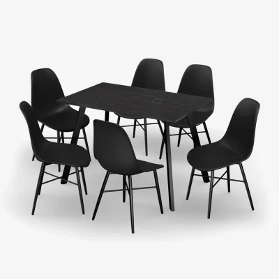 The Range 110cm Dining Table 6 Pcs Tulip Chairs Set Modern Metal Legs - Black Wood Table & Black Chair
