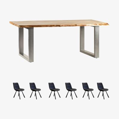 The Range Natural Large Dining Table Set With 6 Chairs - Natural Wood