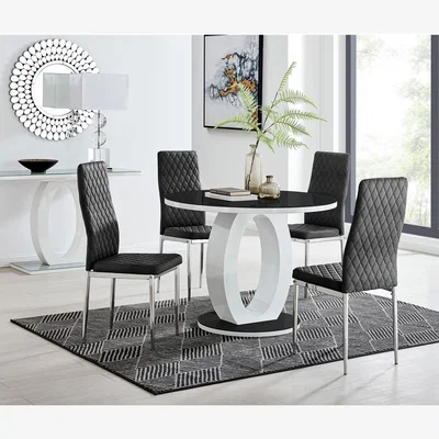 The Range Giovani Round Black 100cm Table and 4 Velvet Milan Chairs - Black