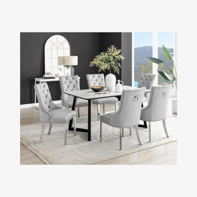 The Range Carson White Marble Effect Dining Table and 6 Belgravia Chairs - Grey