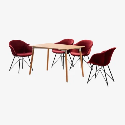 The Range Valentina Halo Dining Set with a Table and Set of 4 Chairs - Red