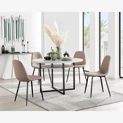 The Range Adley Grey Concrete Effect Storage Dining Table and 4 Corona Black Leg Chairs - Cappuccino