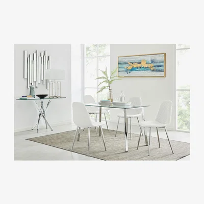 The Range Cosmo Modern Kitchen Dining Table And 4 Corona Silver Leg Dining Chairs - White