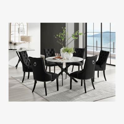 The Range Novara White Marble Black Leg 120cm Table And 6 Belgravia Black Leg Chairs - Black