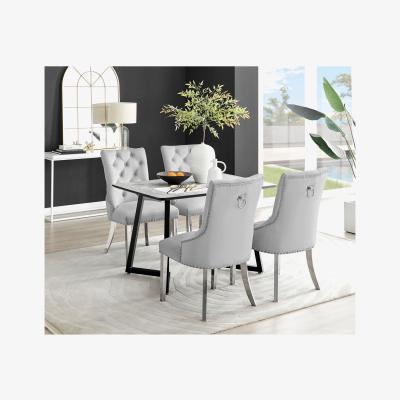 The Range Carson White Marble Effect Dining Table and 4 Belgravia Chairs - Grey