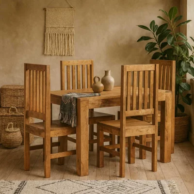 The Range Manila Light Mango Wood Dining Set with 4 Slatted Chairs
