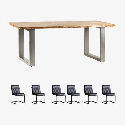 The Range Natural Live Edge Large Dining Table Set With 6 Chairs - Natural Wood
