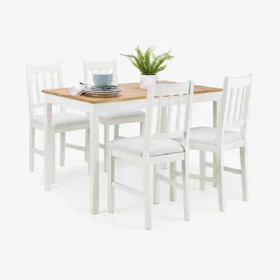 The Range Coxmoor Ivory and Oak Rectangular Table and Chairs Set - White