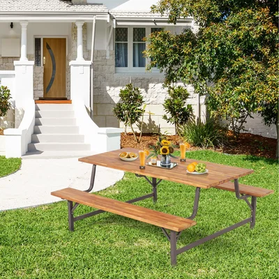 The Range Costway Dining Table and Bench Set - Brown