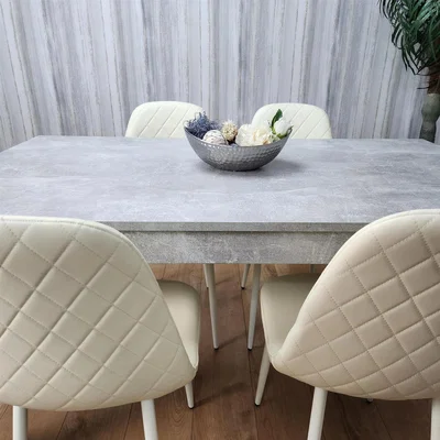 The Range Dining Table and 4 Cream Leather Chairs  - Grey Cream