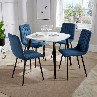 The Range Aspen Set with Square White Table and 4 Straight Stitch Fabric Chairs  - Blue