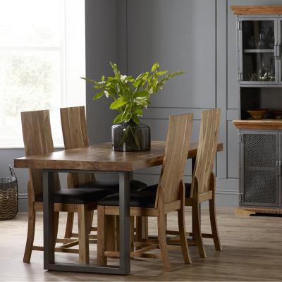 The Range Industrial Reclaimed Metal and Acacia Wood Dining Set with 4 Chairs - Two Tone Wood