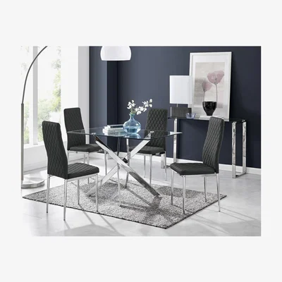 The Range Leonardo Glass And Chrome Metal Dining Table Set - Black