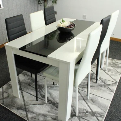 The Range Modern White and Black Dining Table with 6 Mixed Chairs - Black & White