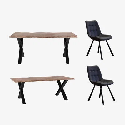 The Range Live Edge Large Acacia Wooden Dining Table Set With 2 Chairs And 1 Bench - Light Wood