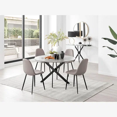 The Range Novara Grey Concrete Black Leg 120cm Dining Table  4 Corona Black Leg Chairs - Cappuccino