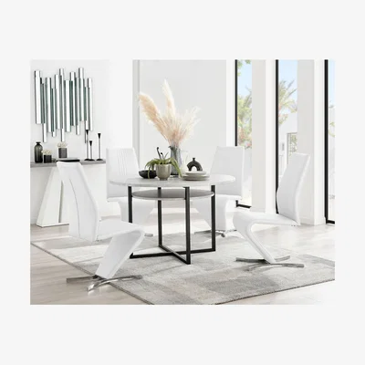 The Range Adley Grey Concrete Effect Storage Dining Table and 4 Willow Chairs - White
