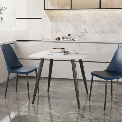 The Range Aspen Set with Square White Table and 2 Duo Plastic Chairs - Blue