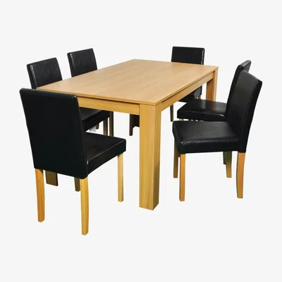 The Range WestWood Wooden Dining Table and 6 Faux Leather Chairs Set - Oak